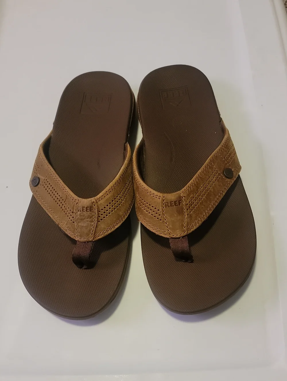 Reef Two-Tone Brown Men's Leather Flip Flop Sandals Size 9